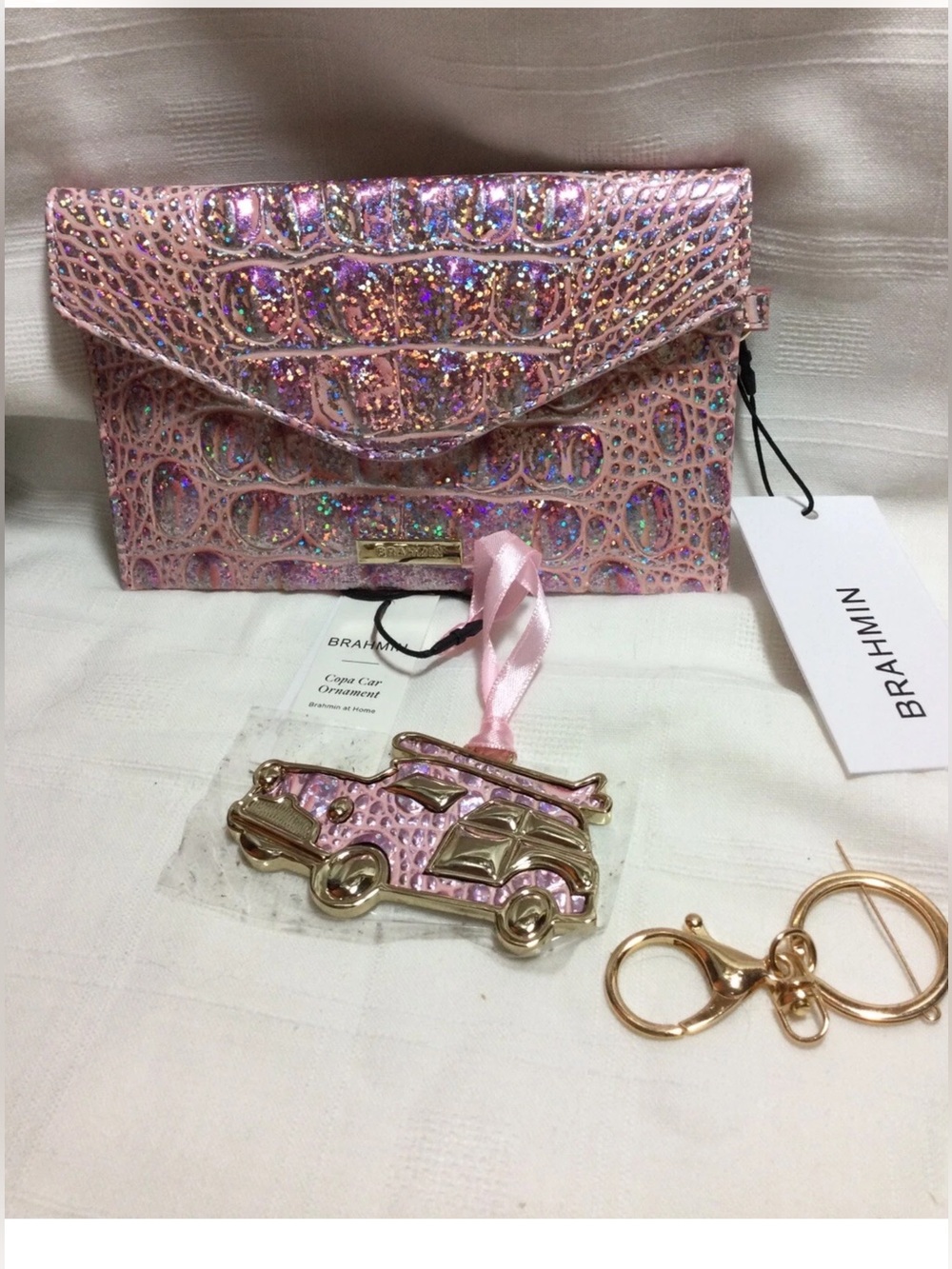 NWT Brahmin Pixie Dust Mini Envelope Case / Passport Wallet & MatcH BCA KEY FOB.